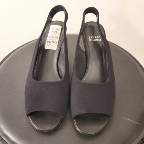 Stuart Weitzman Black Suede Open-Toe Slingback Heels Sz. 7 M - Picture 2 of 12